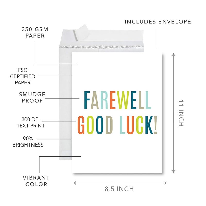 Andaz Press Funny Jumbo Farewell Card With Envelope 8.5 x 11 inch, Big Office Card, Colorful Farewell Good Luck! 1-Pack, Includes Envelope - Image 2